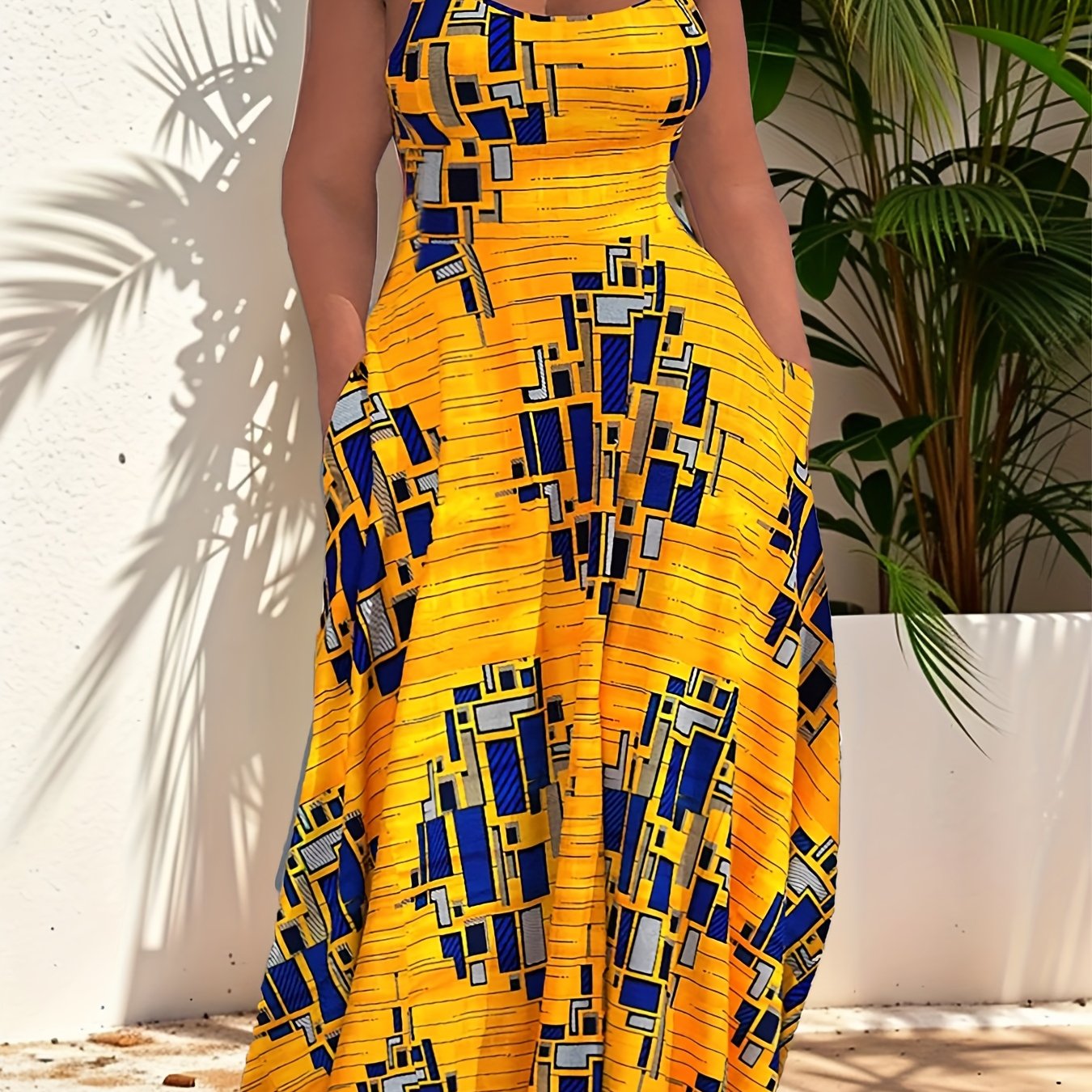 Sleeveless Maxi Dress With African Print - Pattern With Pockets