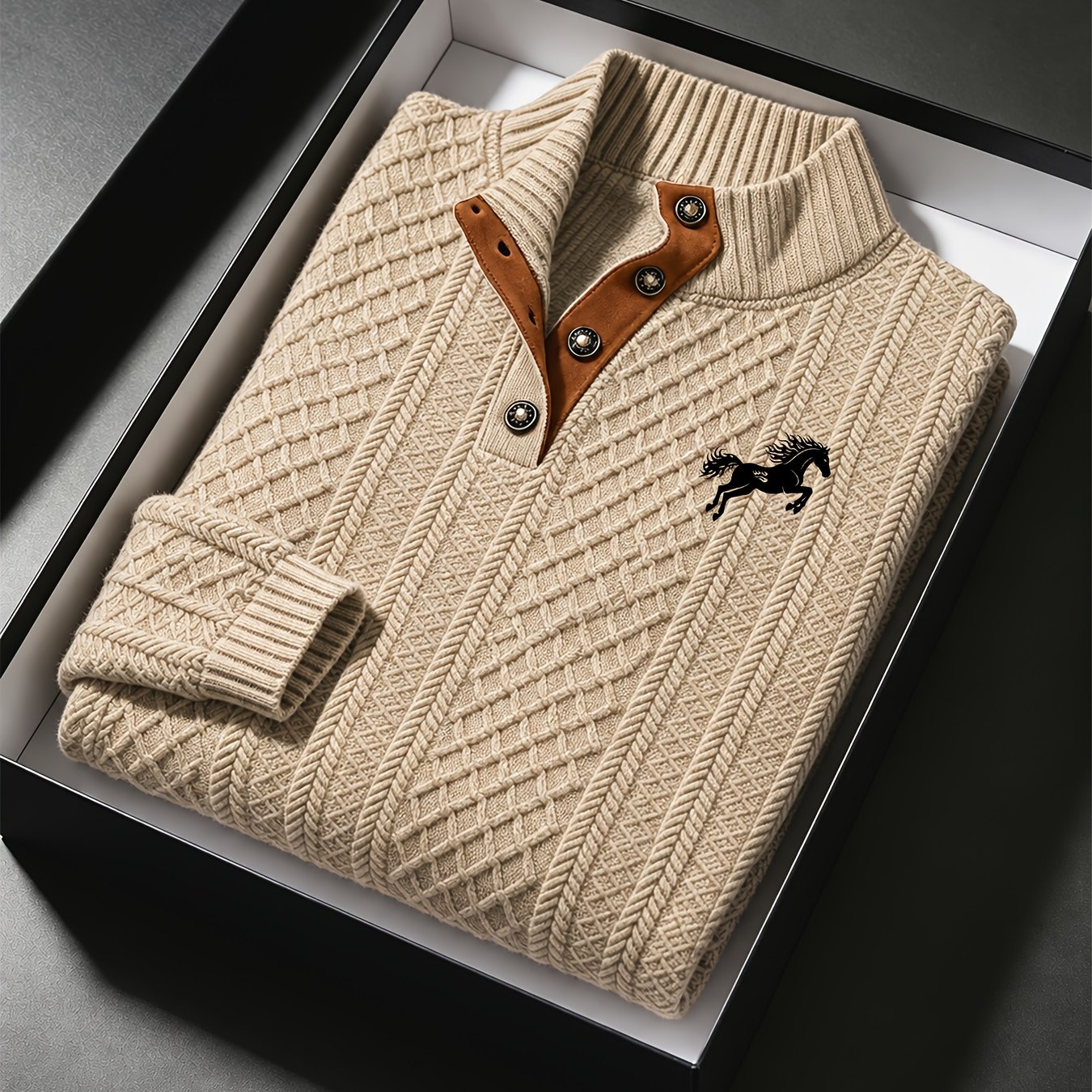 TEMU in maglia caldo autunnale da , polo con in jacquard geometrico con di fuoco, camicia polo, maniche decorative a gomito, capispalla casual