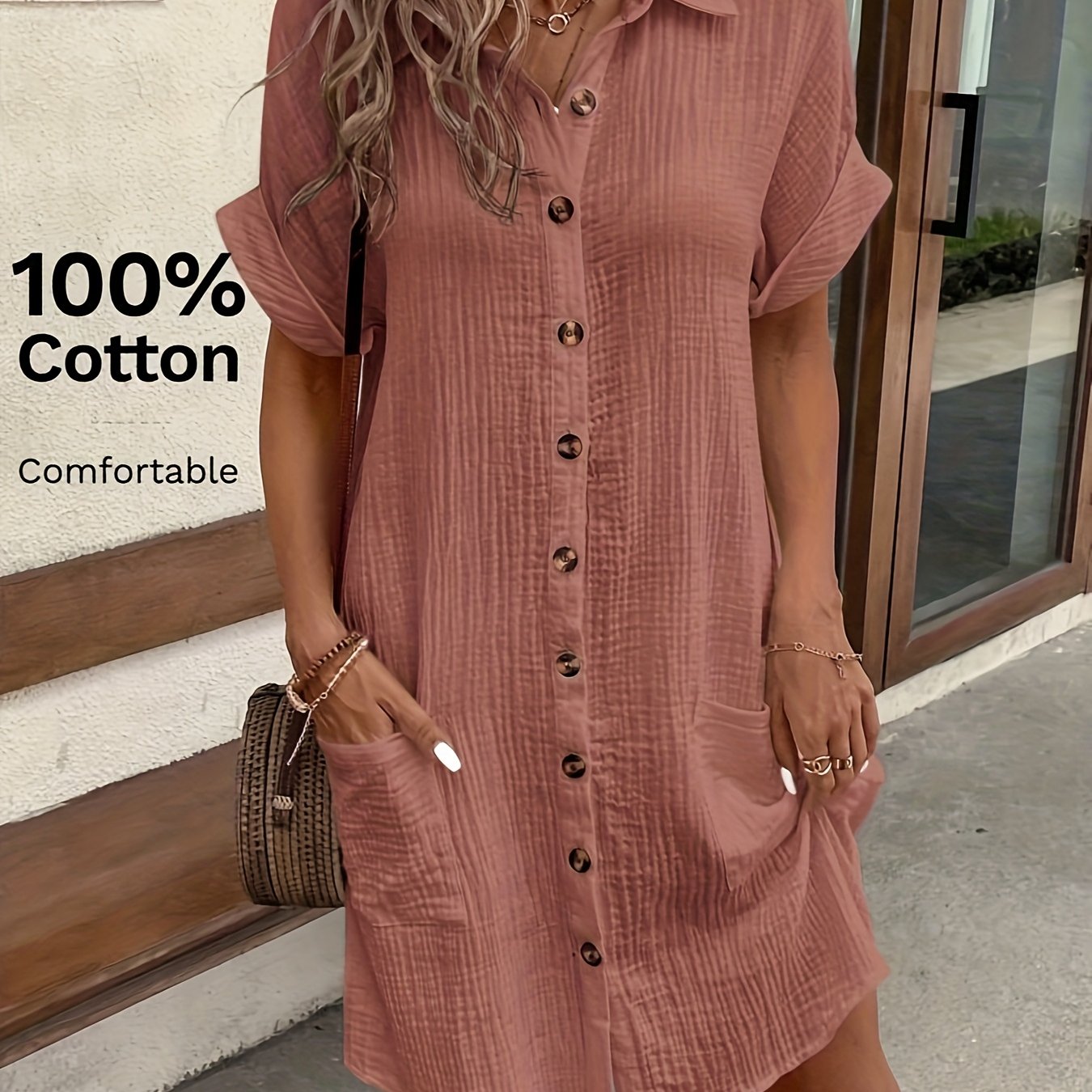 Women' Batwing Sleeve Shirt Dress
