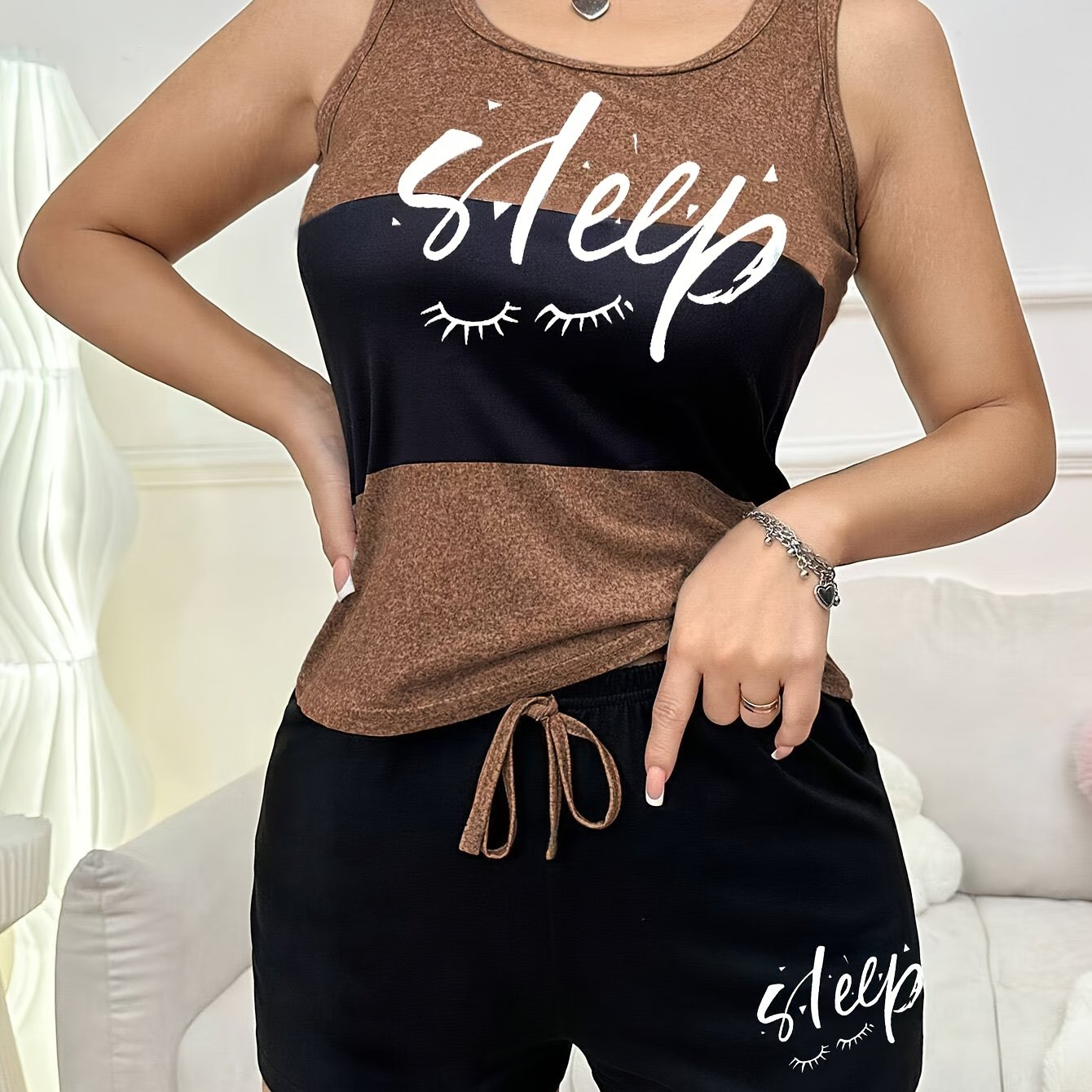 TEMU Women's Pajama Cami Eyelash Set