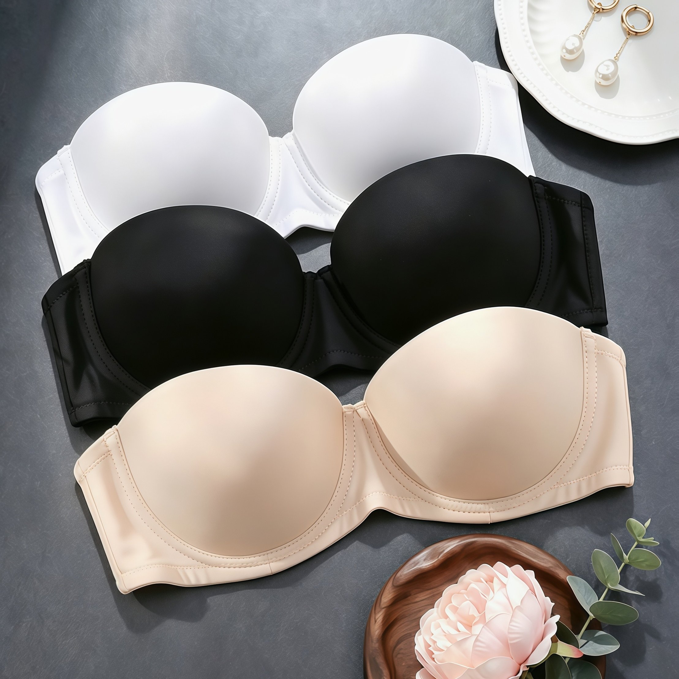 TEMU 3pcs Bra Set With Removable And Adjustable Underwires, Fixed Padding To Prevent Shifting, Lift And Gathering Support