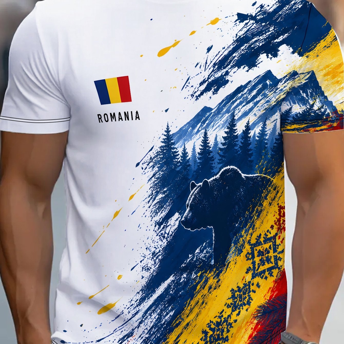 TEMU Romania Brush Colors Casual Men's Sports T-shirt