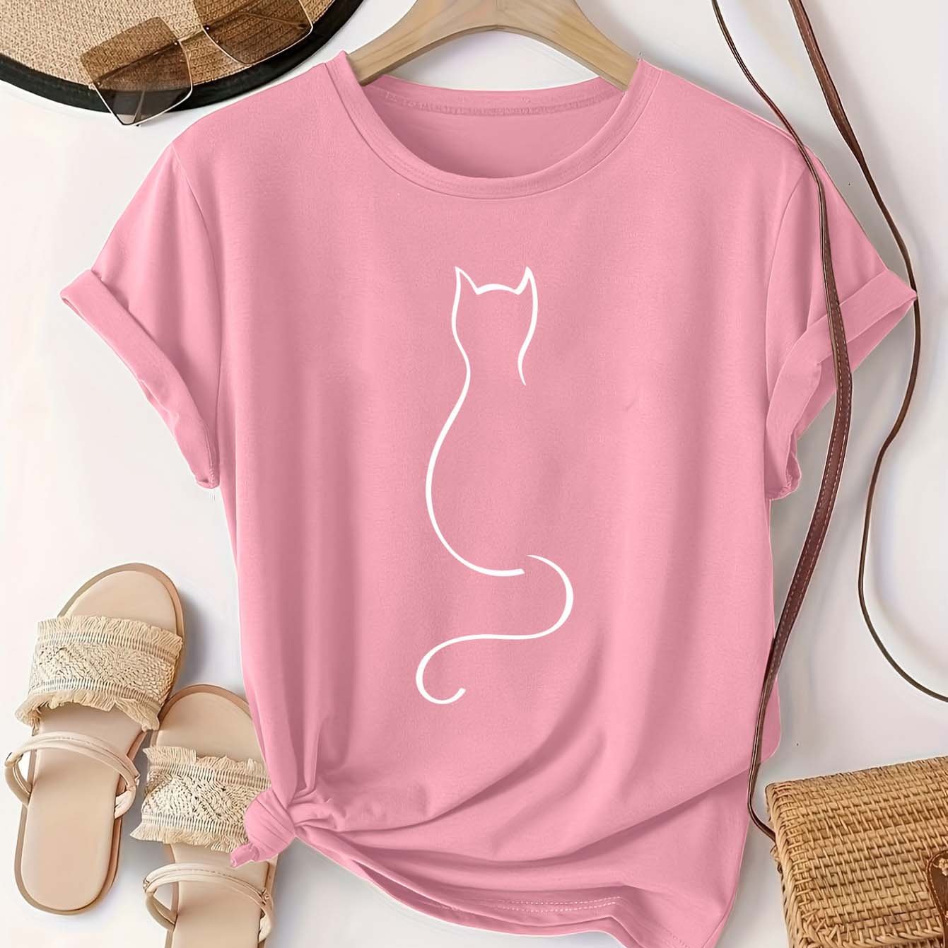 TEMU Plus Size - 0-8xl Plus Size Casual Fashion Printed T-shirt Women's Clothing, Trendy Base Layer Daily Outing Casual Wear Short Sleeve T-shirt
