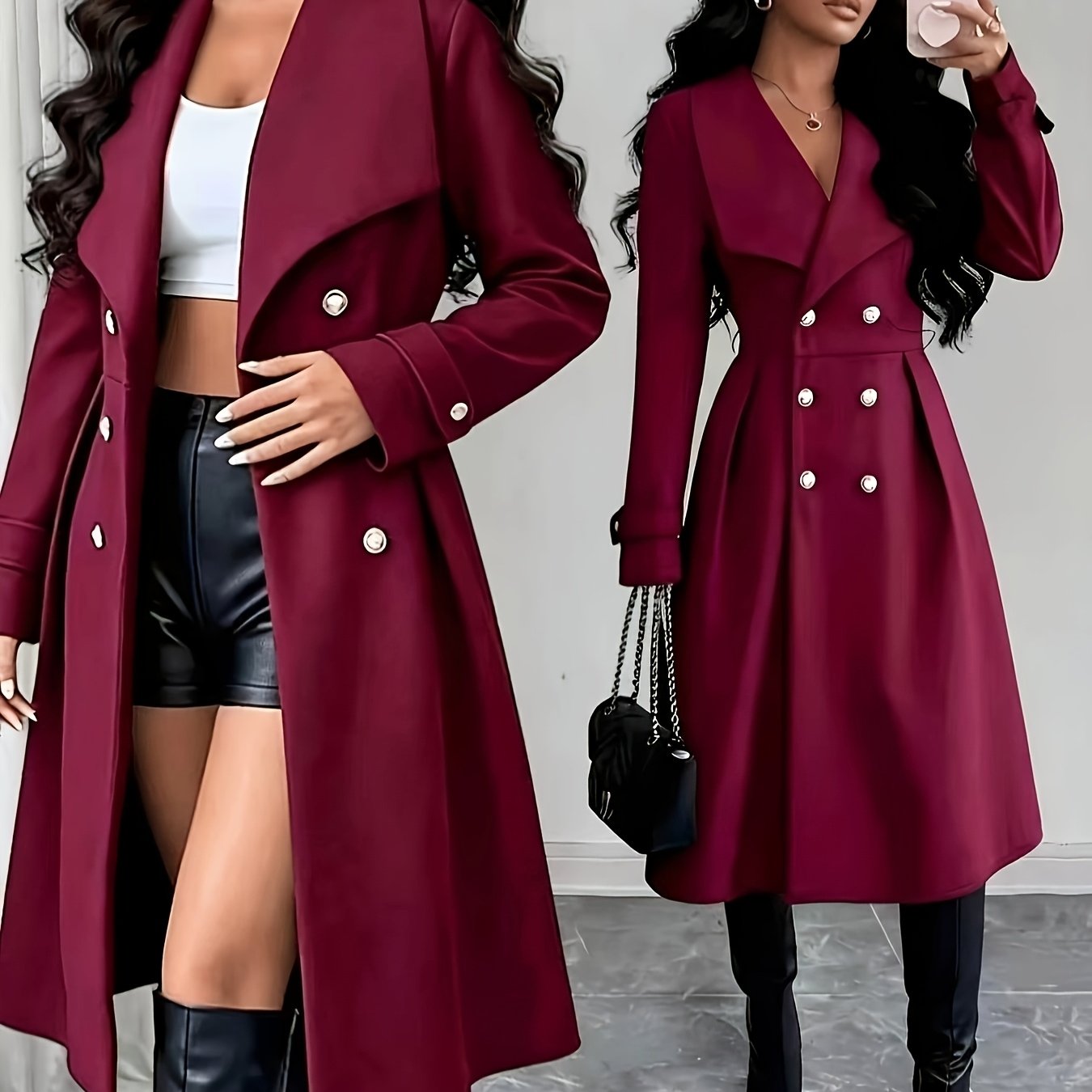 TEMU Women'-breasted Lapel Elegant Commuter Business Romantic Date Party Christmas Coat, Autumn/winter Style