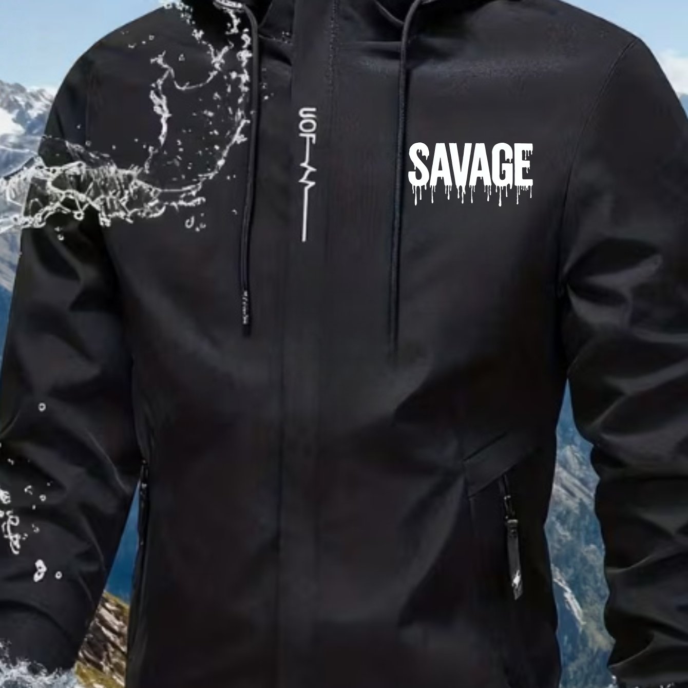 TEMU Men's Hooded Jacket Savage Water 100% Polyester Lightweight And Windproof Outdoor Sports Enthusiasts Choose