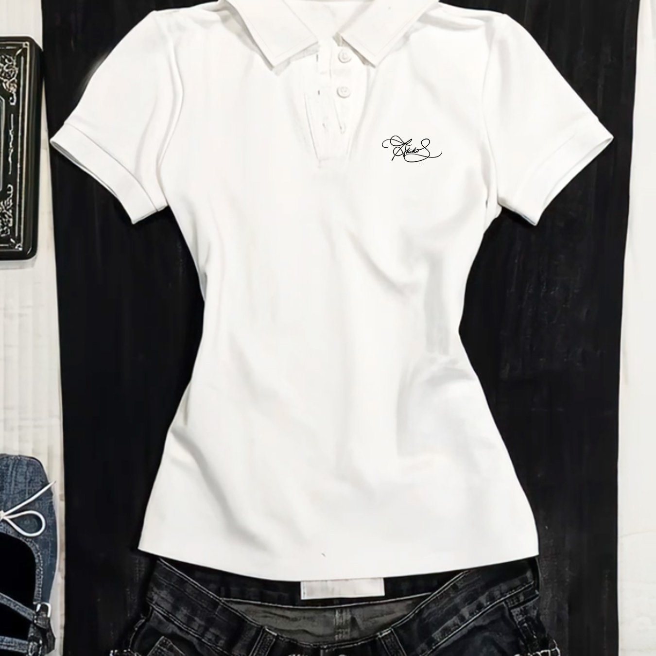 TEMU Women's Fitted Short-sleeve T-shirt, Y2k Style, Fashionable And Comfortable, Easy And Versatile, Design, Suitable For Casual And Indoor Wear,