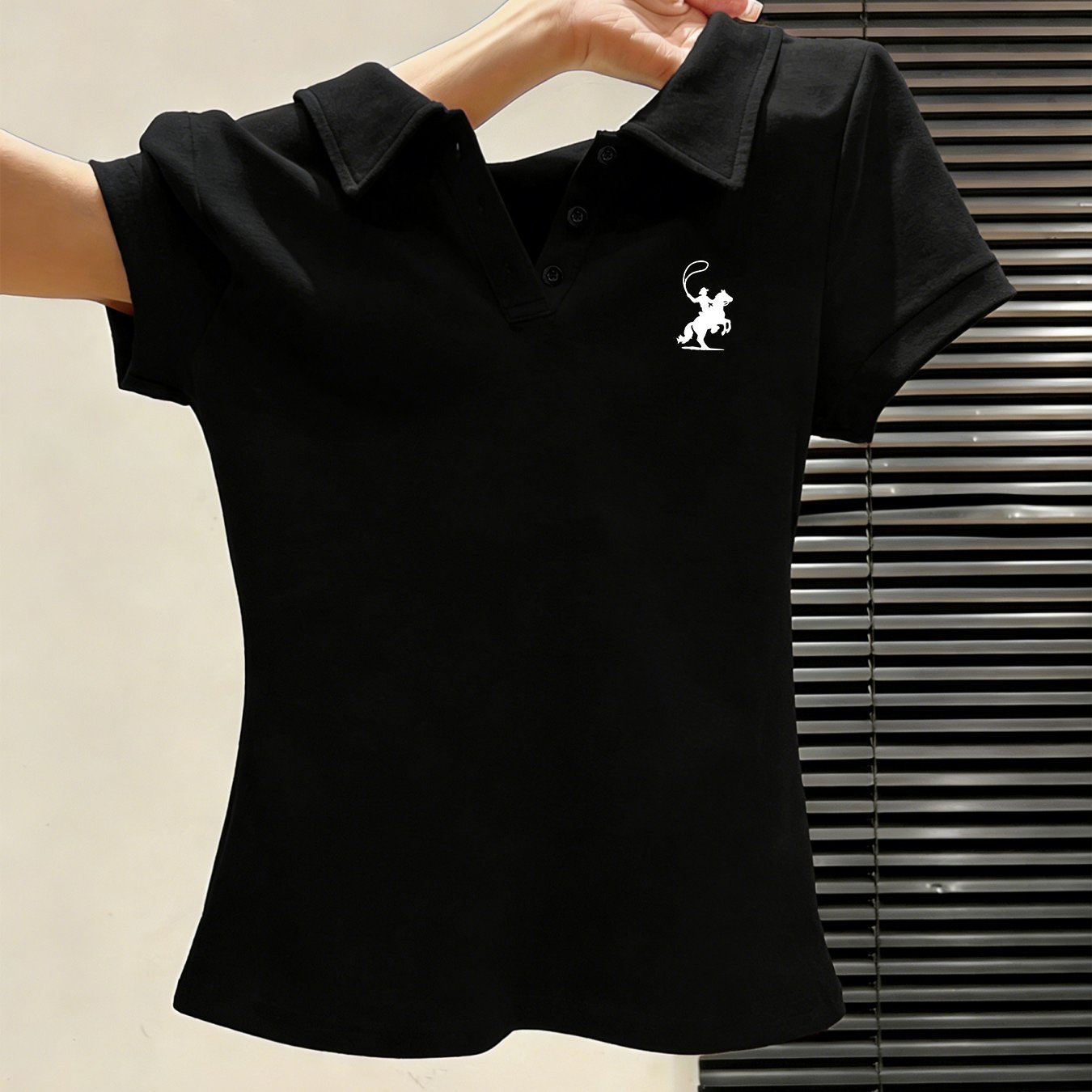 TEMU Y2k Cowboy Riding Horse Print Slim Fit Cropped Shirt, Western Style Summer Casual Short Sleeve Top