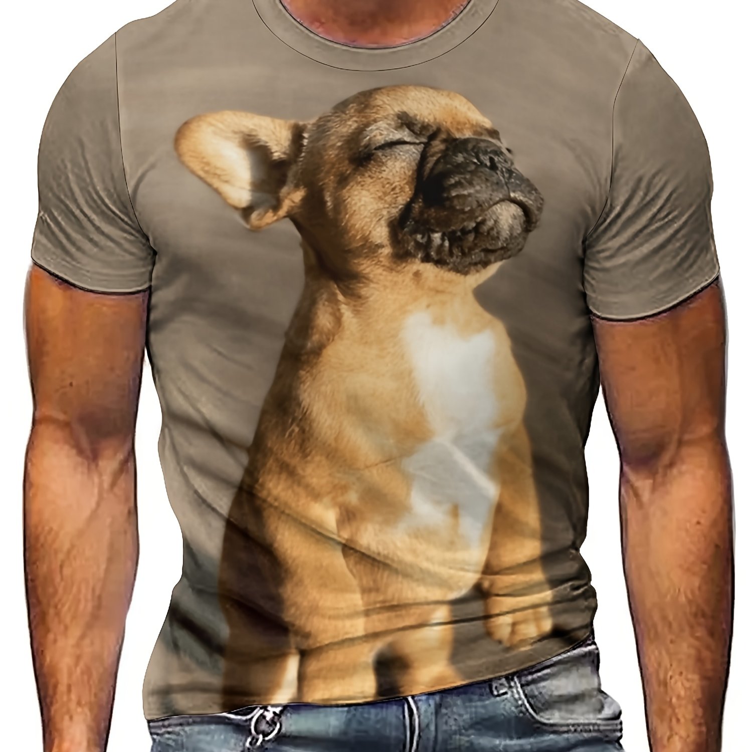 TEMU Fit T-shirt Gray French Bulldog Puppy Daily Wear Summer Fashion -printed Design - Not Textured