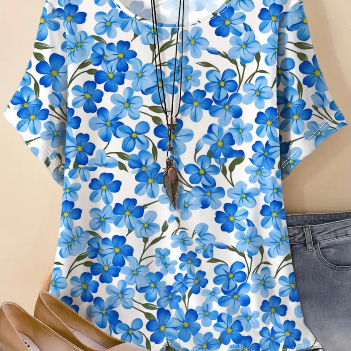 TEMU Plus Size, Plus-size Women's Round-neck Stretch T-shirt, Loose-fit Short-sleeve Tee Suitable For Layering Inside And Outside. Features A Clear