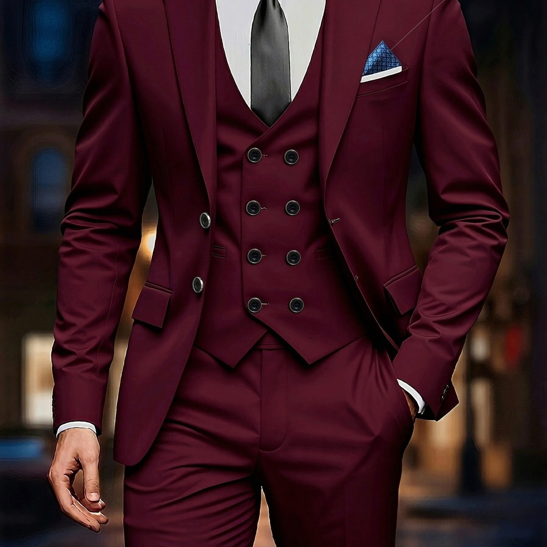 TEMU Men' 3pcs Suit, Men's Suit, Trousers And Vest, Suitable For Formal Wear, Wedding, Workwear, Holiday Gift (with Pocket Square)