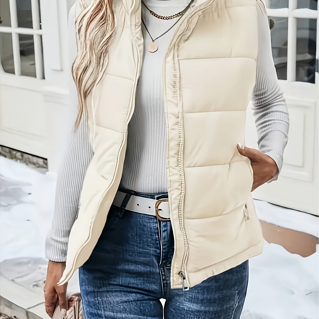 E-shop Ärmellose Damenjacke, stylische und warme, dicke Weste für Herbst und Winter, lässige Outdoor-Gilet für den Winter