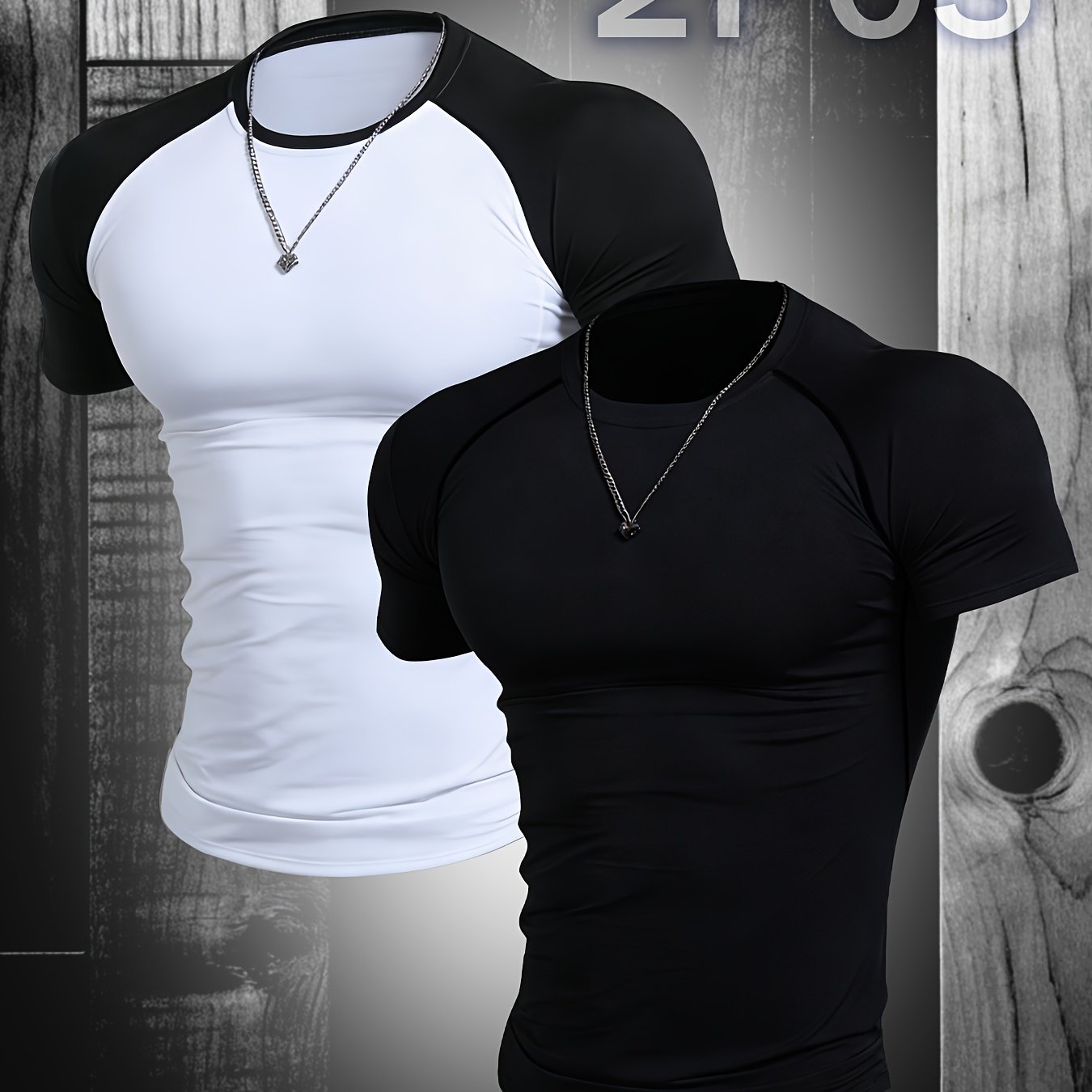 TEMU Conjunto de 2 camisetas ajustadas de hombre - Secado rápido, absorción de humedad, tops deportivos casuales elásticos, adecuados para correr,