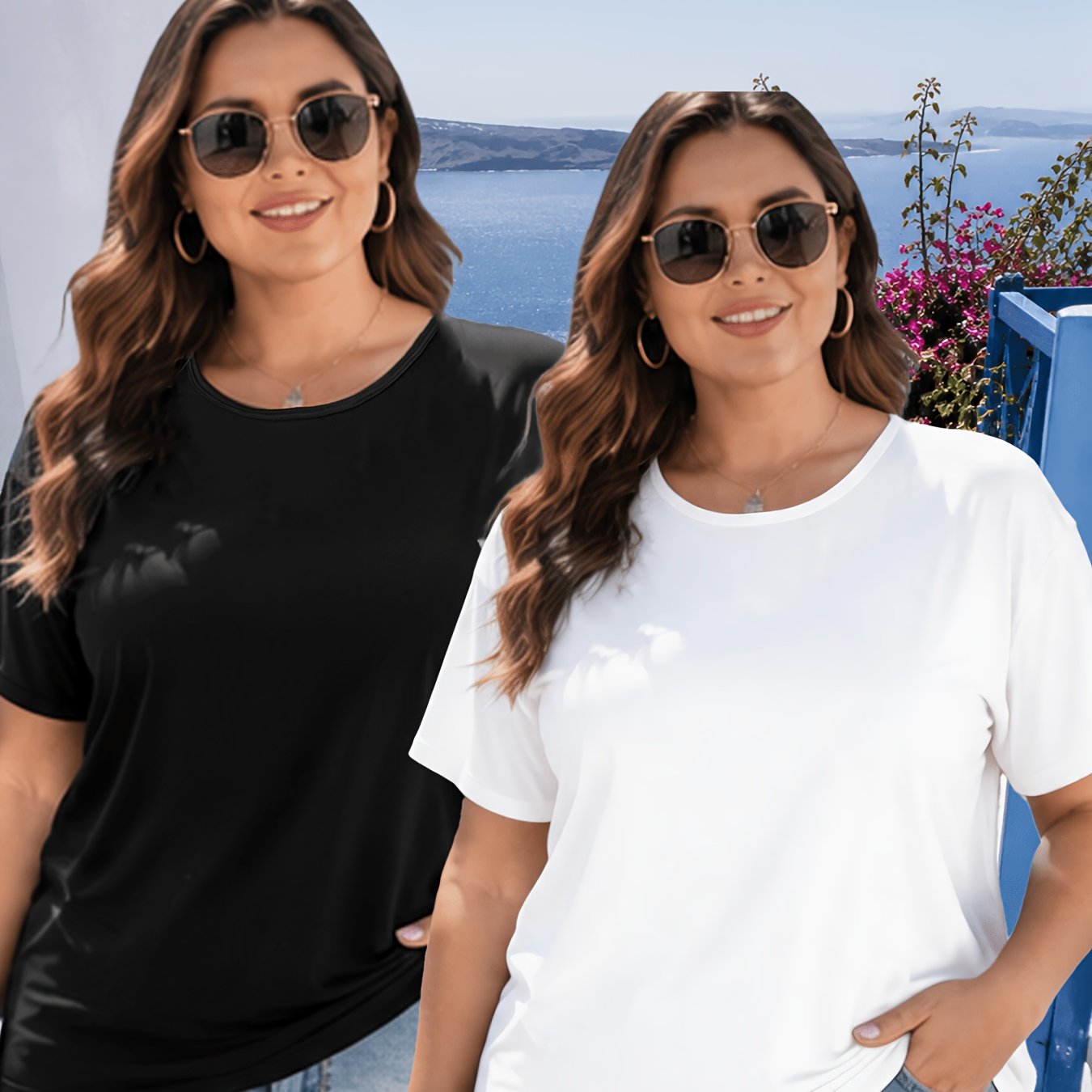 TEMU Plus Size, Plus Size Women's Short Sleeve 2pcs Set, Super Low Size Top, Multiple Colors Available, Fashionable Low-price Top, Solid Color Top