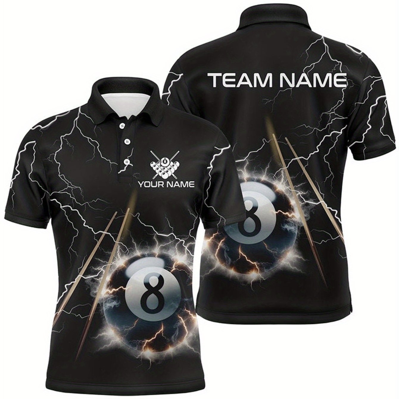 TEMU Custom Billiard Men's Shirt, Lightning Billiards Print Design, Outdoor Sports, Durable, Casual And Stylish