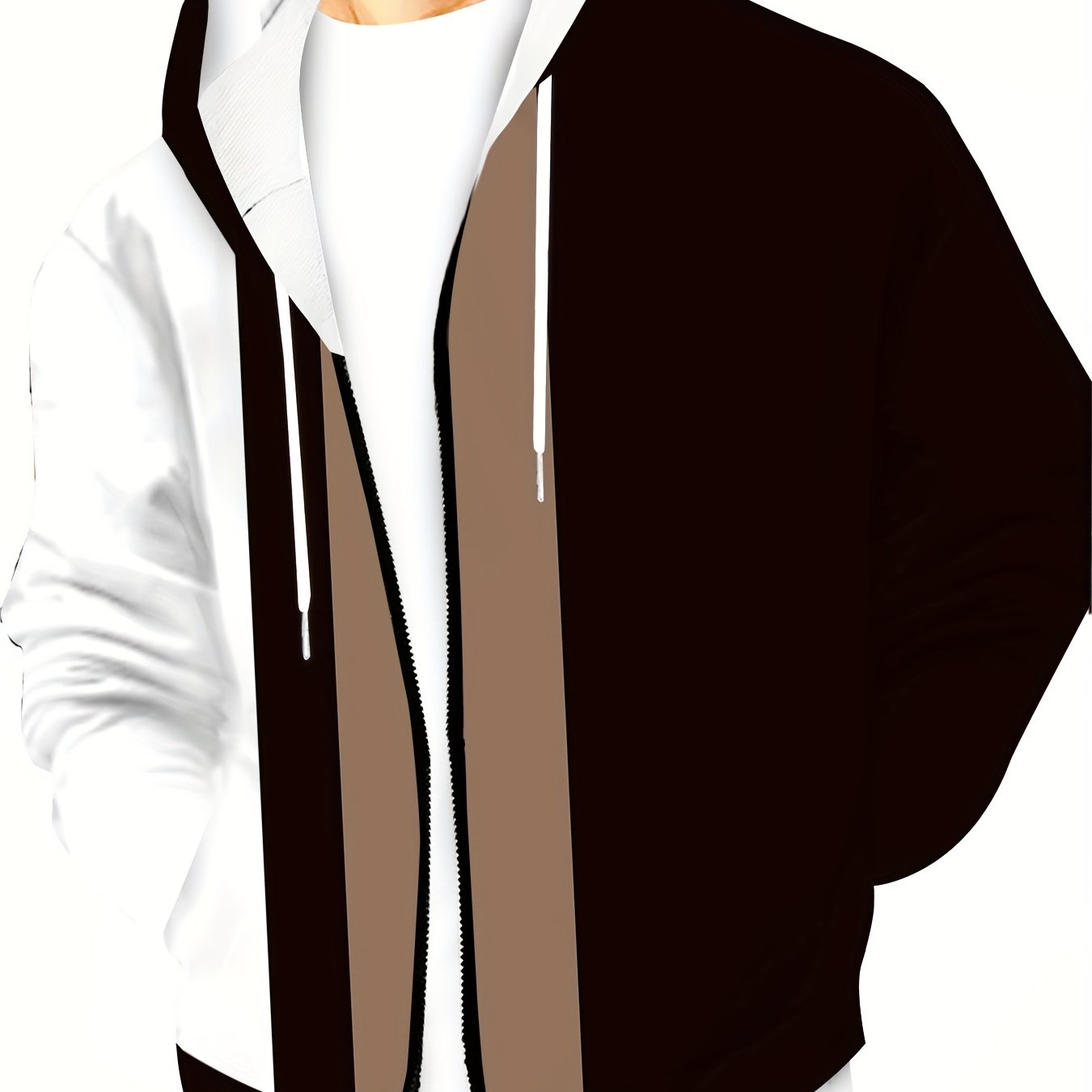 TEMU Men's Plus Size Abstract Art Creative Hooded Zip-up Top, Plus Size