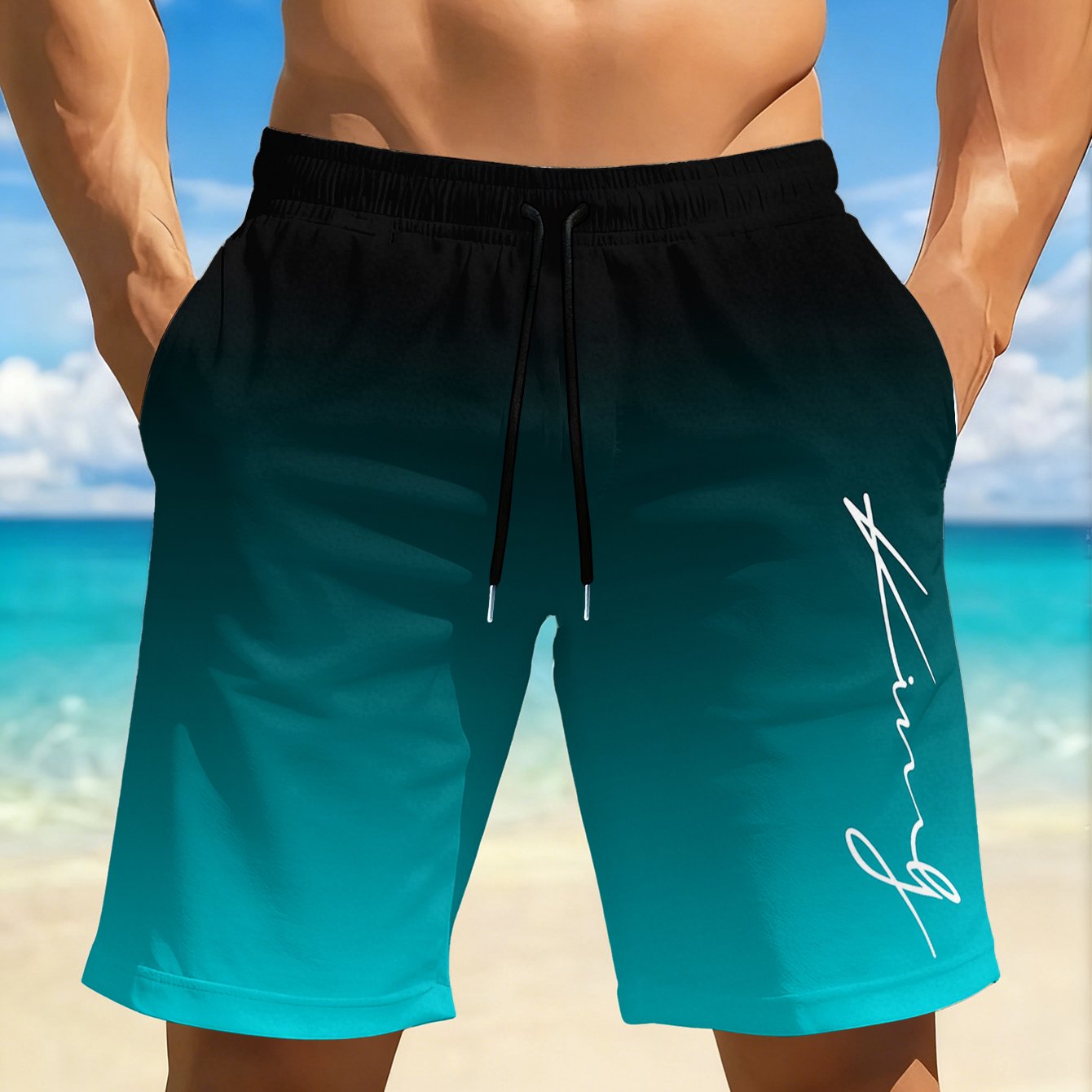 E-shop Herren Schnelltrocknende Badehose mit lebendigem Rot & Schwarz Geometrischem 3D-Druck – Casual, Regular Fit, für Strand, Pool, Fitnessstudio