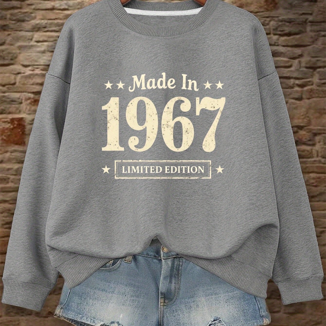 TEMU Sudadera con estampado vintage "MADE IN 1967 EDICIÓN ", sudadera casual de cuello para otoño y , ropa de mujer