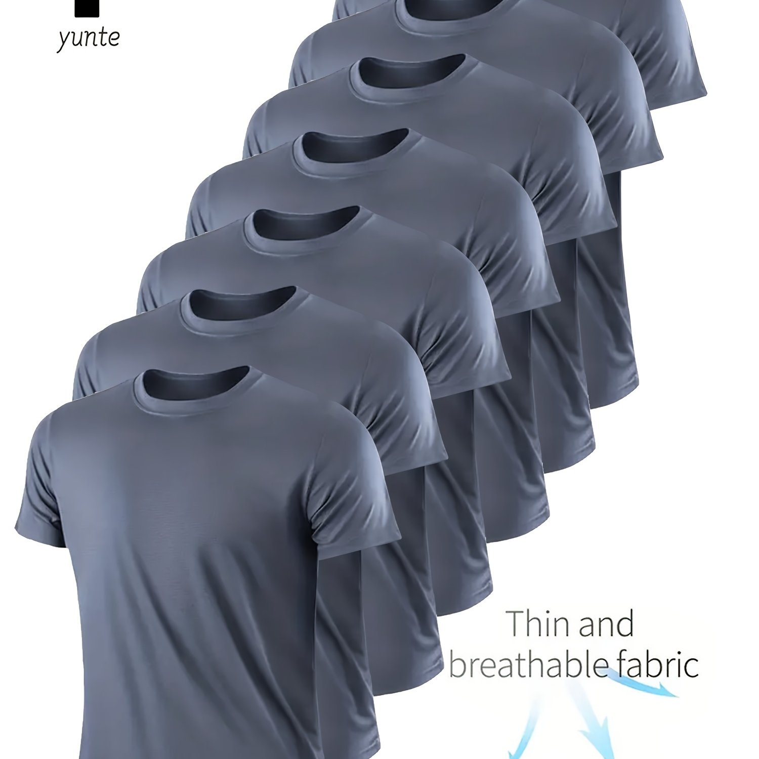 E-shop 7er-Set Yunte Herren Ultra-Leichte Schwarze Rundhals-T-Shirts - Schnelltrocknend, Atmungsaktiv, Schweißableitendes Material, für Fitnessstudio,