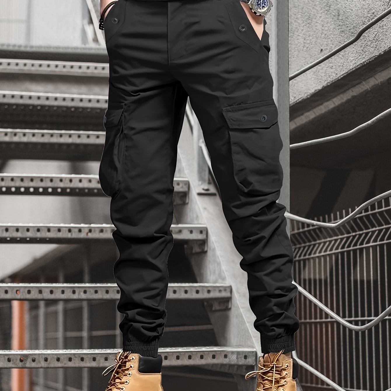 Men's Long Pants, Fashion Casual Thin Ankle Pants, Drawstring Waist, Multi-pocket Decor, Suitable For Spring Summer, 2188