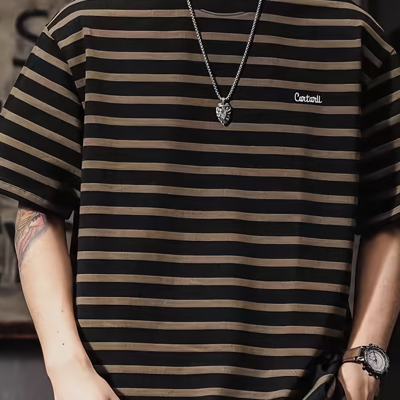 TEMU T-shirt décontracté pour homme, motif tendance, mode vintage pour un look , convient pour un et , vêtement d'été , haut d'été, t-shirt