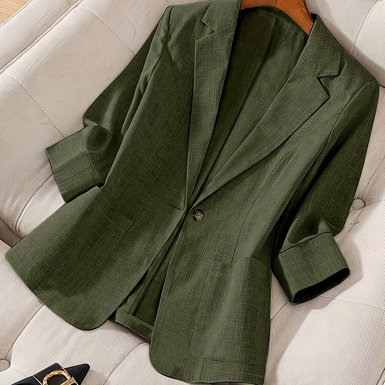E-shop Plus Size, Damen Plus Size Mode Herbst Neu Einlagig Ungefüttert Einfarbig Revers Knopfleiste Große Tasche Blazer für Pendeln, Büro Ausflüge -
