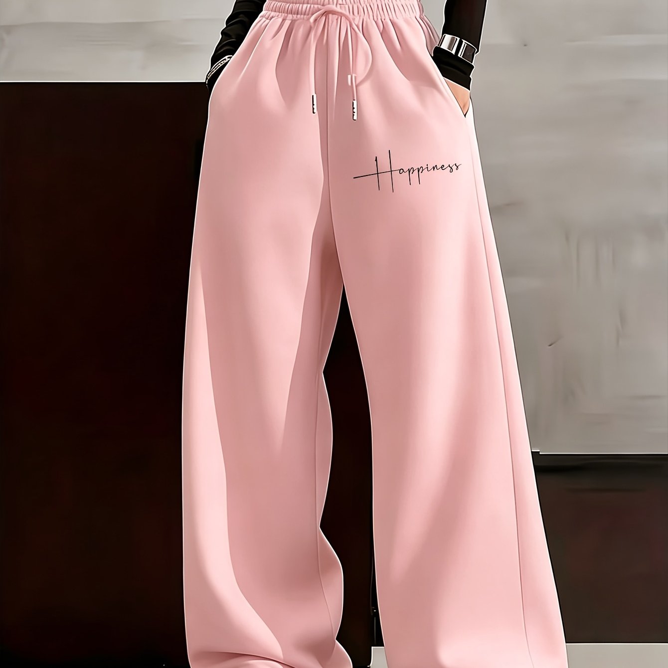 TEMU Joggers Women's Casual Trousers, Hot Graphic English Letter Element Pattern Art, Y2k Loose Straight Pants, Trendy Hip-hop Streetwear Trousers,