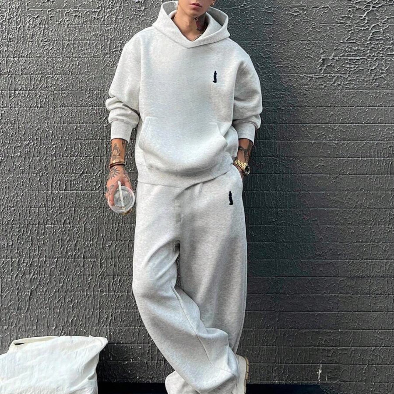 TEMU My's Latest Men' Character Print Hoodie Set, Light Gray, Autumn/winter Style