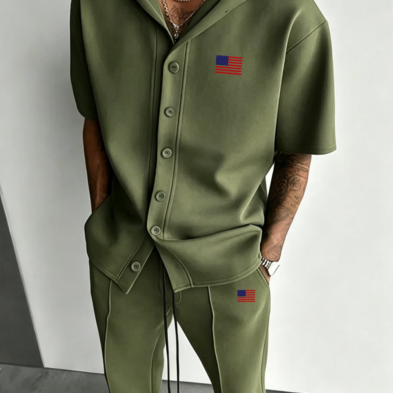 2pcs Set: Men's Casual Sportswear - Short-sleeve Hooded Jacket And Drawstring Pants (multiple Colors )