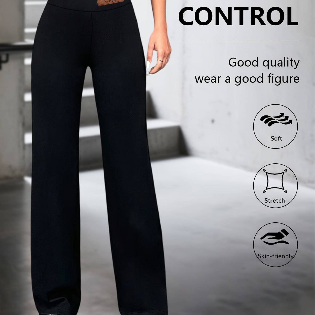 E-shop Damenhose mit hoher Taille geradem Bein * Dehnbare schwarze Pendlerhose * Einfarbig * Elegant stilvoll * Büro-Essential im klassischen Stil *