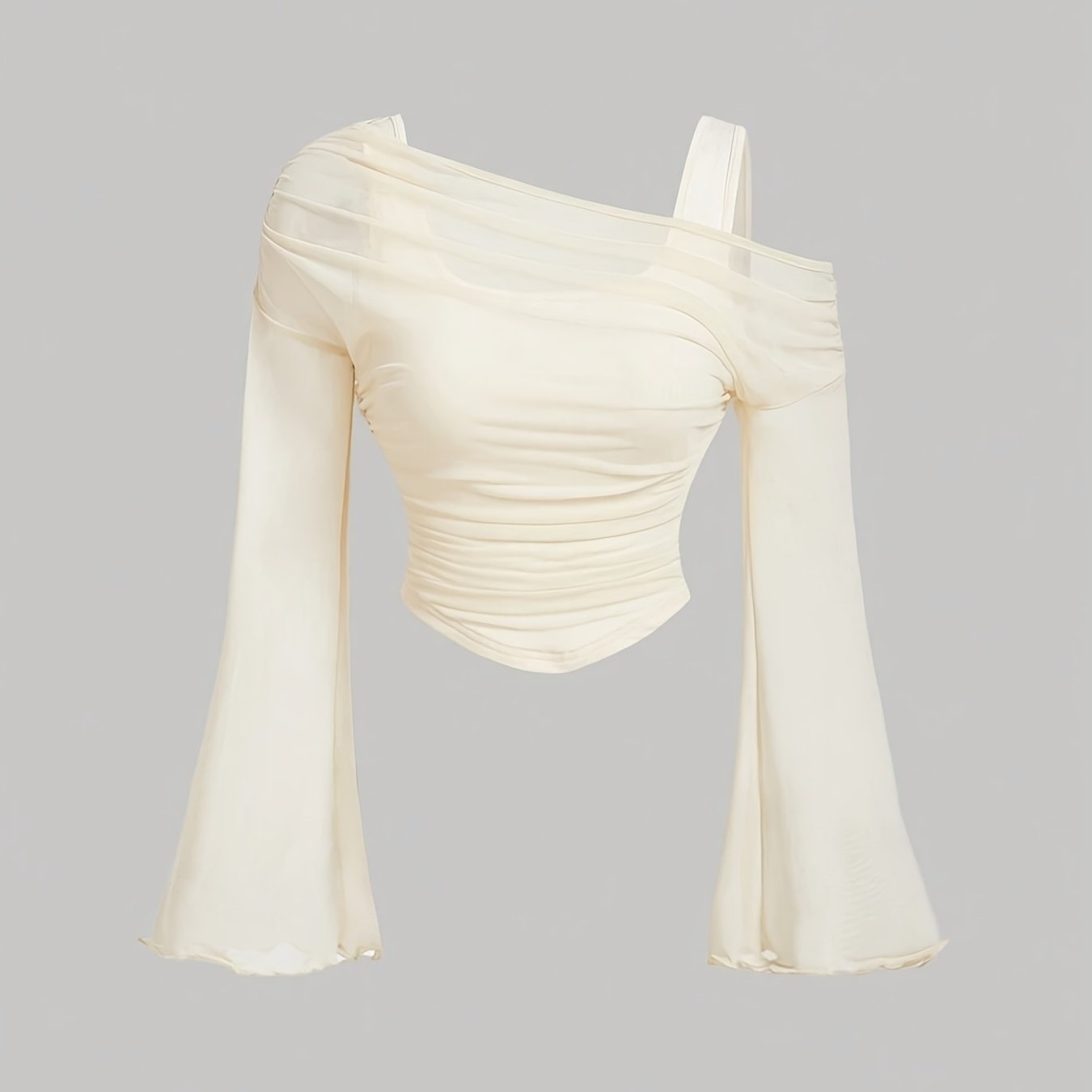 E-shop Zielgerichtete elegante Damenmode, Zwei-in-Eins Schlag, Schlagärmel, Nude Knot Mesh, Aprikosenfarbenes Damen T-Shirt für Frühling/Sommer