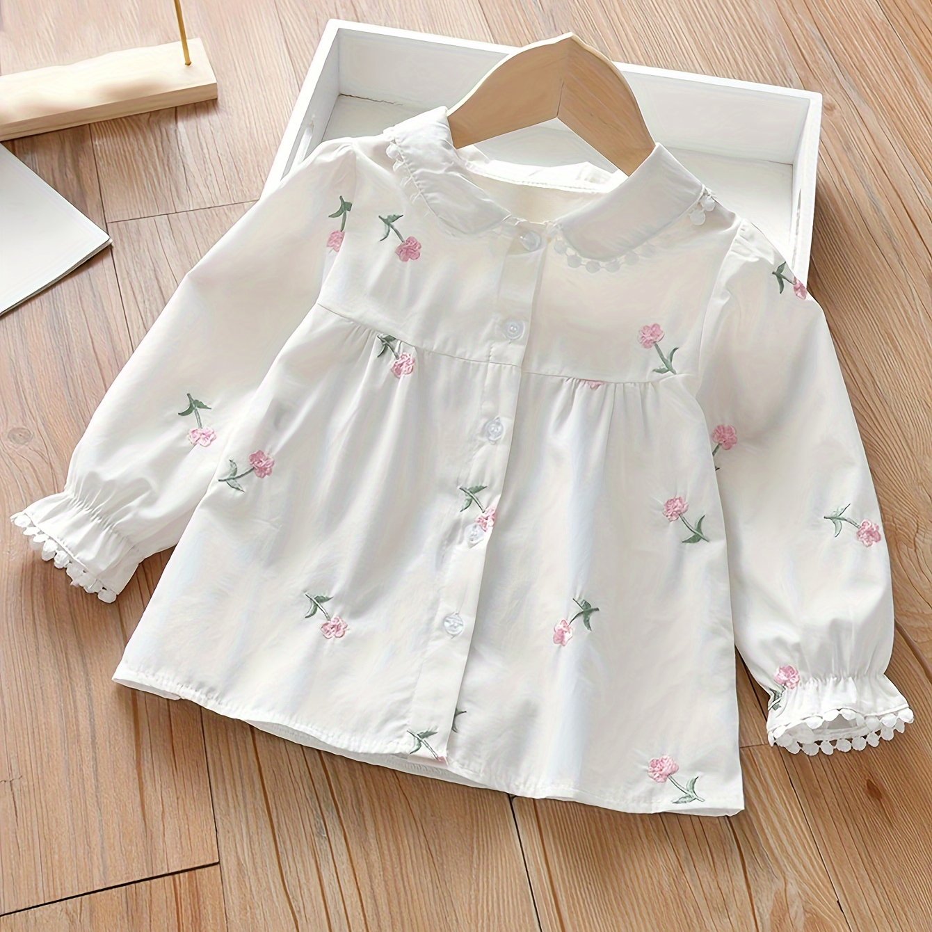 Image of Girls' Spring/autumn Shirt, Children's Casual Embroidered Top, Long-sleeve Fashionable And Versatile Shirt For Girls, Back To School Essentials
