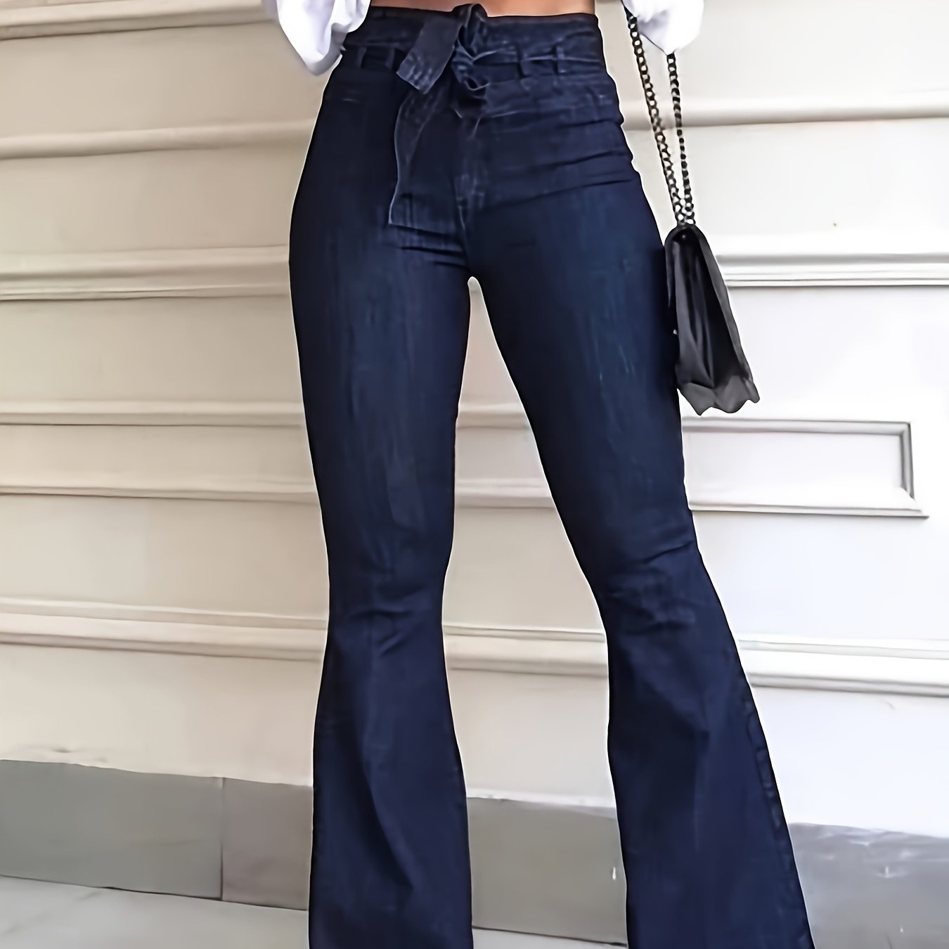 Bell Bottom Jeans For Women Ripped Skinny Bell Bottom Hem Denim Pants