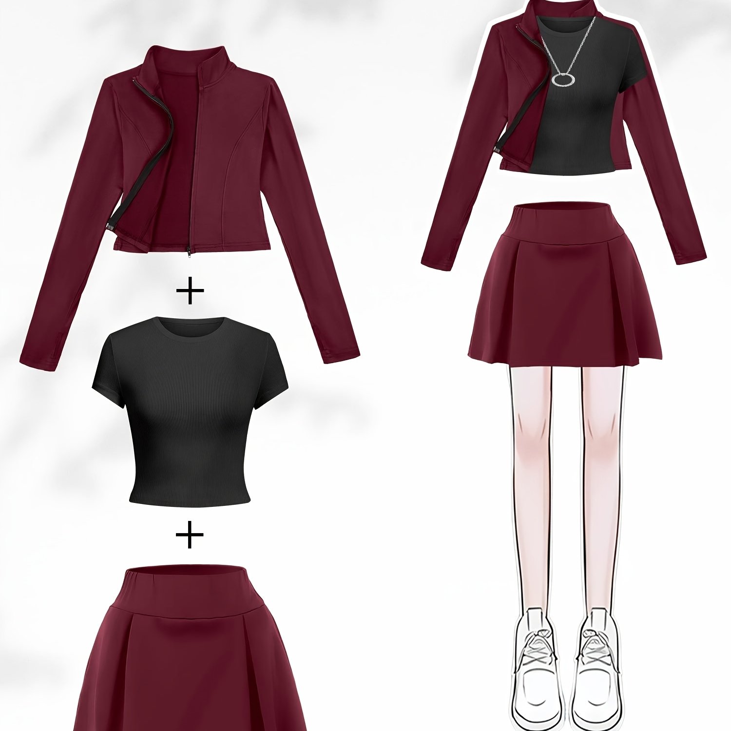 TEMU 3pcs Set Of Autumn Women's Clothing,   Short Skirt   T-shirt, Solid Color, Easy Style, Slim Fit, Sexy, Versatile Style