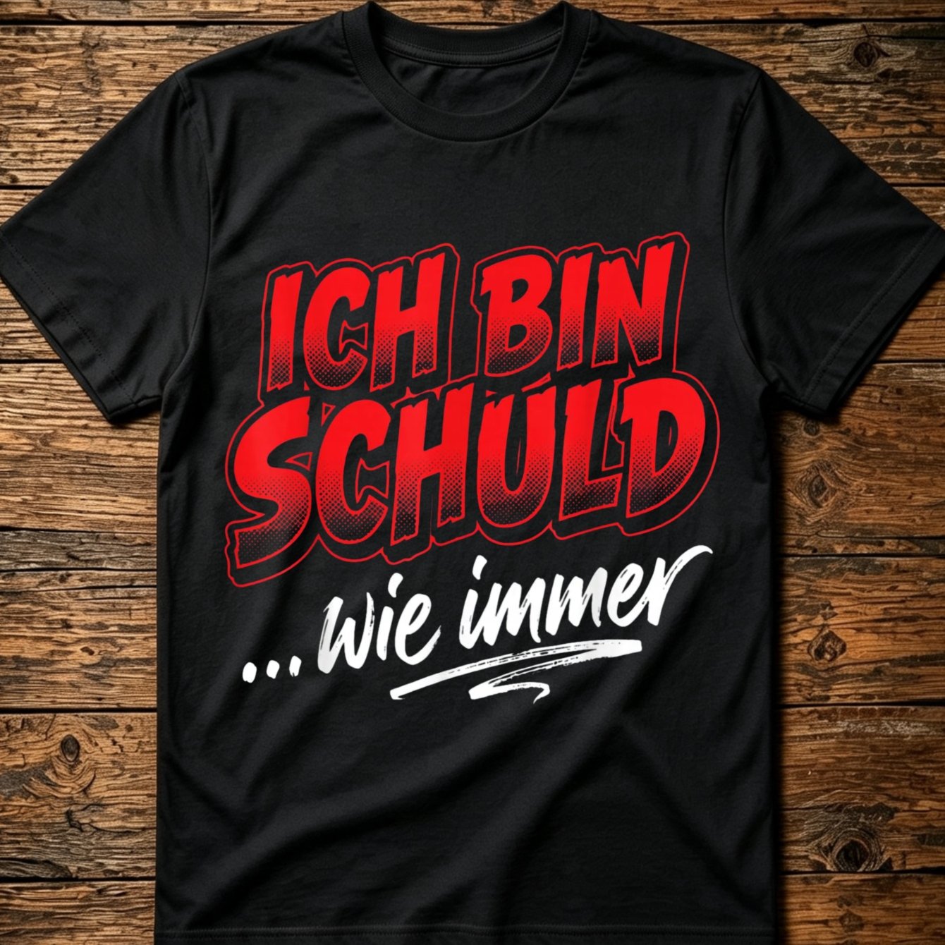 Image of Men' German "ich Bin Schuld " T-shirt - Red Comic Print Sarcastic Tee With German Text, Minimalist Casual Round Neck Top Suitable For Wear & Everyday Humor Gift For German Speakers