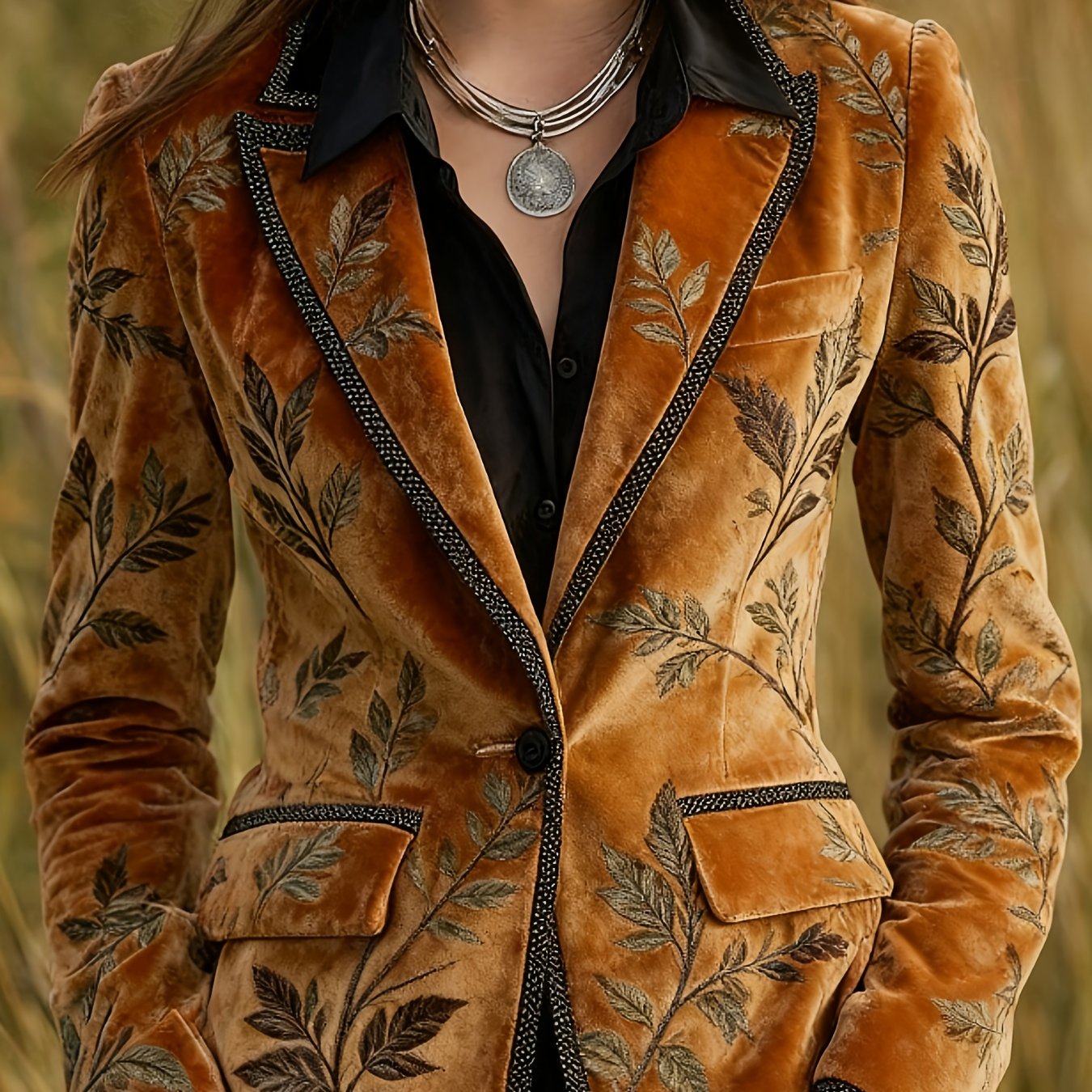 Printed Design Not Textured Autumn And Western Retro Style With Print Commuting Fashion Women's Suit Jacket Niche Design Women's Suit Jacket
