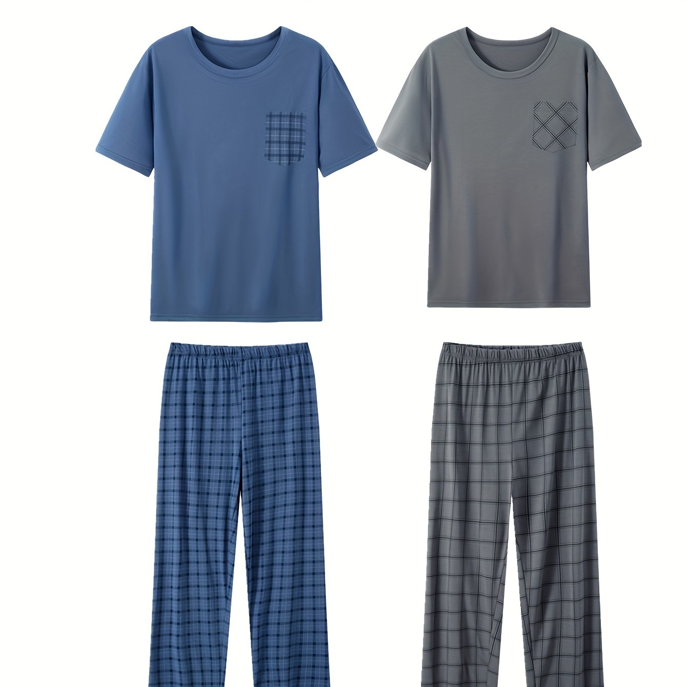 E-shop 4-teiliges Herren-Set mit kurzem Oberteil und langen Hosen, 2 kurze Oberteile und 2 lange Hosen, Herren Frühlings, Sommer- und