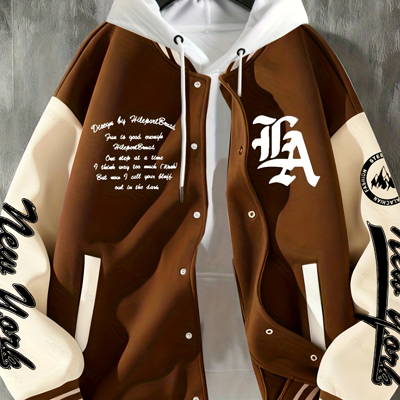 TEMU Men's City Baseball Jacket, Casual Button-up, Stretch, Regular Fit, Baseball Collar, Drawing Pattern, , No Lining, Breathable, Everyday Wear,