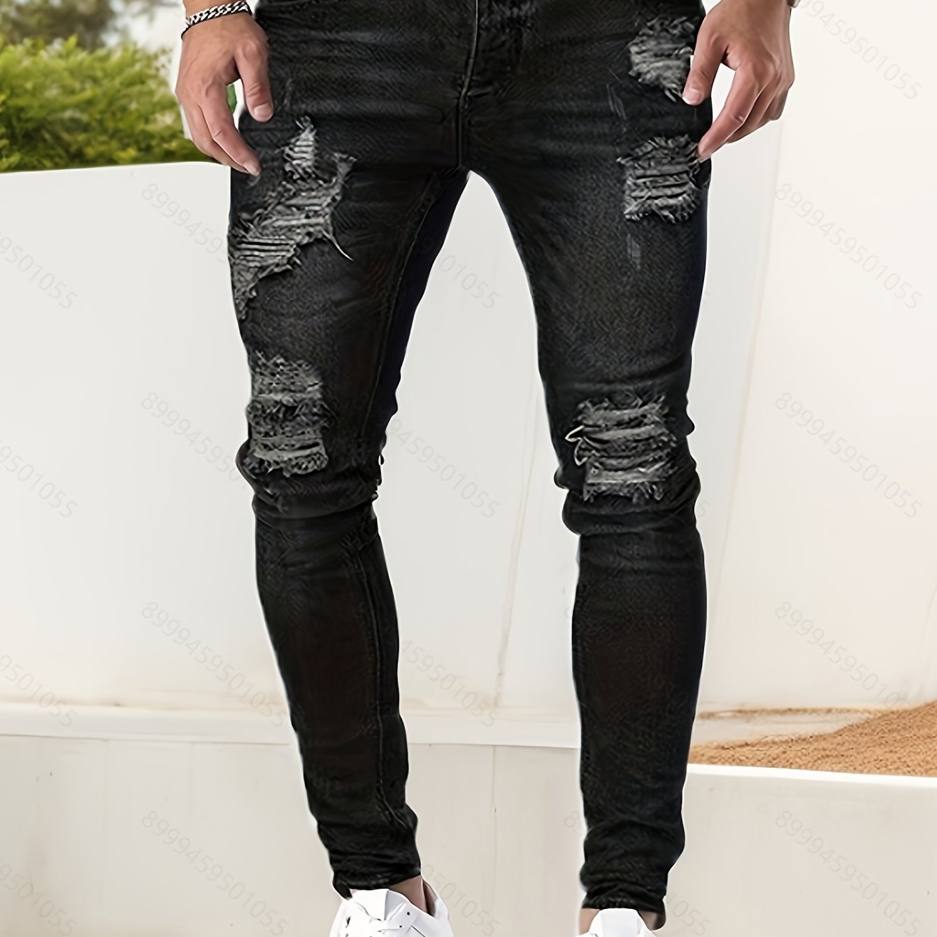 Slim Fit Ripped Jeans Men's Casual Street Style Distressed - Temu Mexico