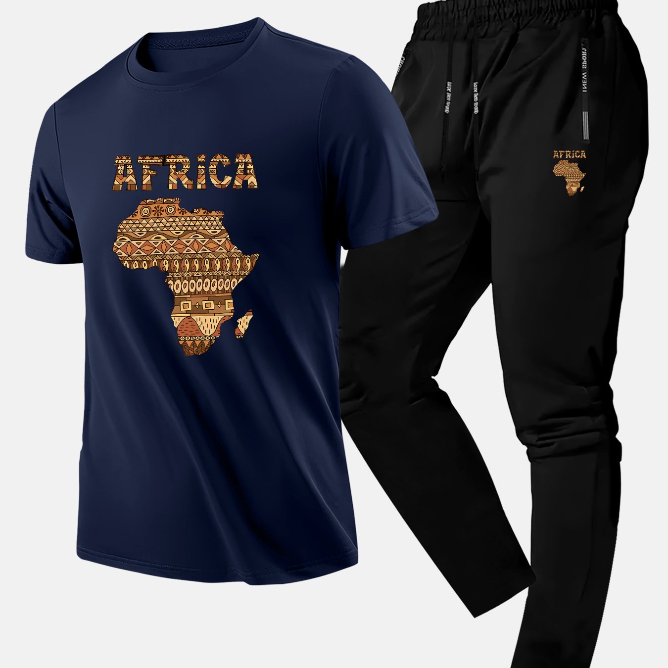 TEMU Men's Summer Casual Two-piece African , Fashionable Short-sleeve Long Pants Outfit