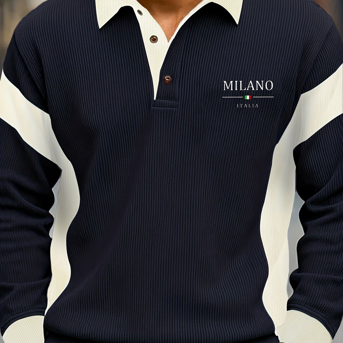 TEMU [ Obm] Men's Fashion Men's Clothing Top Autumn And Winter Casual Textured Corduroy Fabric Contrast Single-breasted Long-sleeved Men's Henley