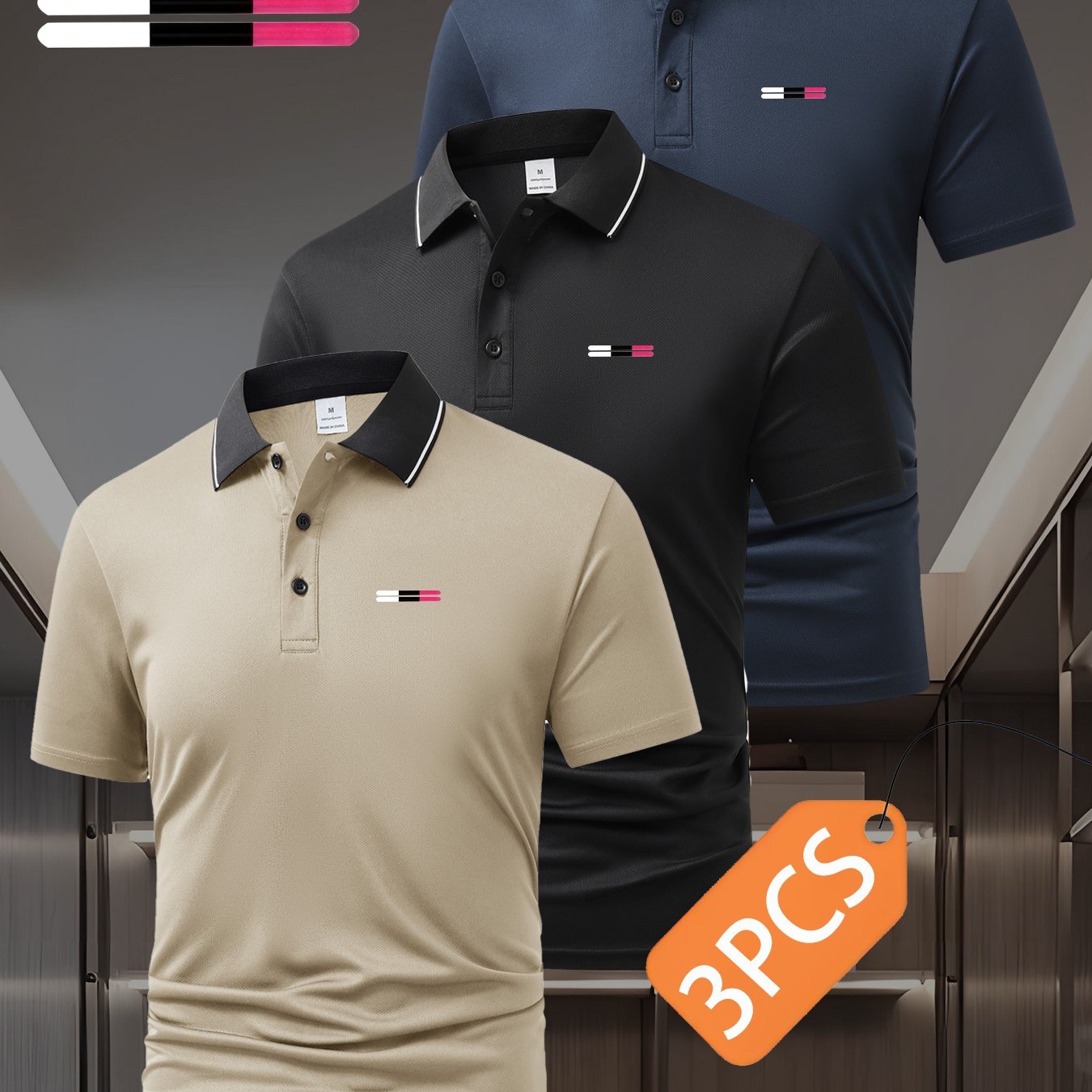 TEMU 3pcs Set S8-912 -block Quick-dry Fabric Men's Short-sleeve Shirt, Turn- Collar Button Golf Shirt, Regular Fit, Breathable, Comfortable,