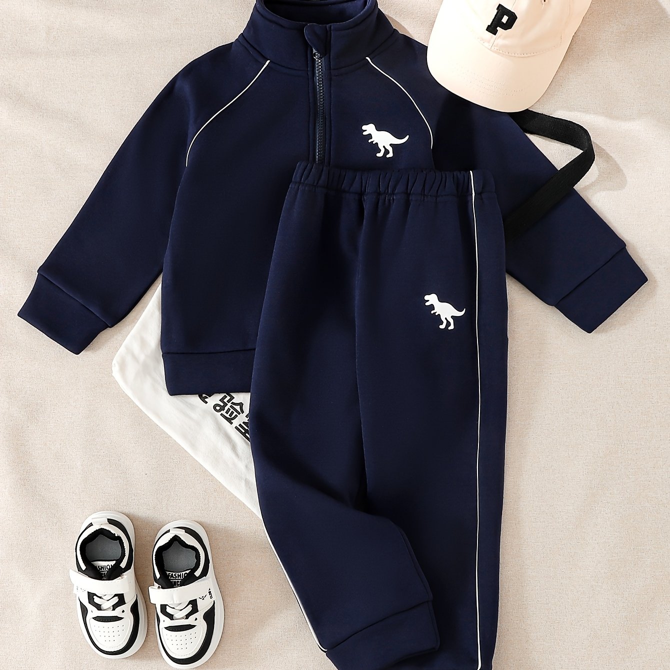 TEMU Jungen Herbst Winter Einfacher Sportlicher Stil Reißverschluss Cardigan Stehkragen Langarm Jacke mit Knöchel-Schnürung Lässige Sweatpants Set,