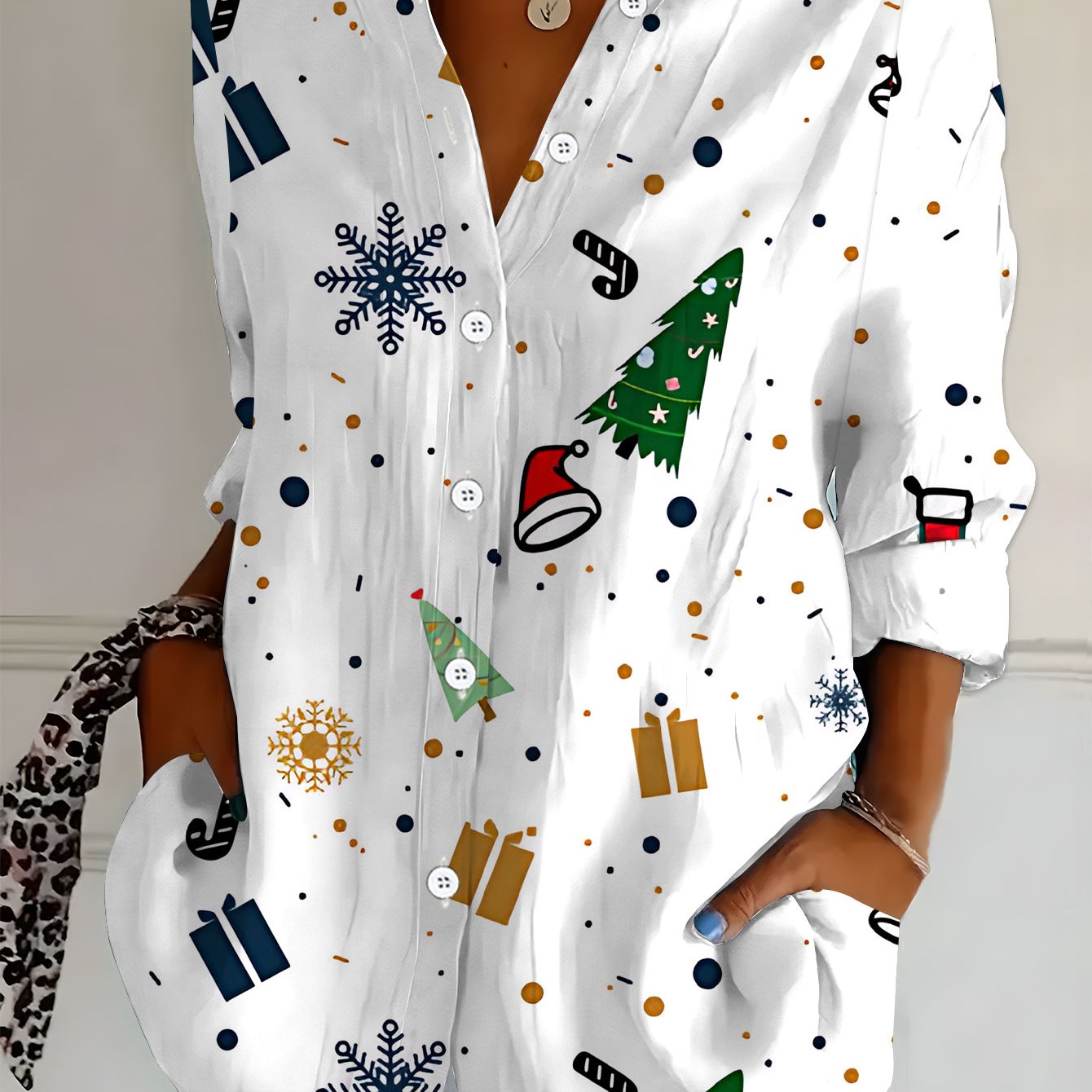 TEMU Plus Size - Plus Size - New Plus-size Women's Long-sleeve Printed Shirt, Stylish Casual Button- Collar Blouse, Loose-fitting Women's Long