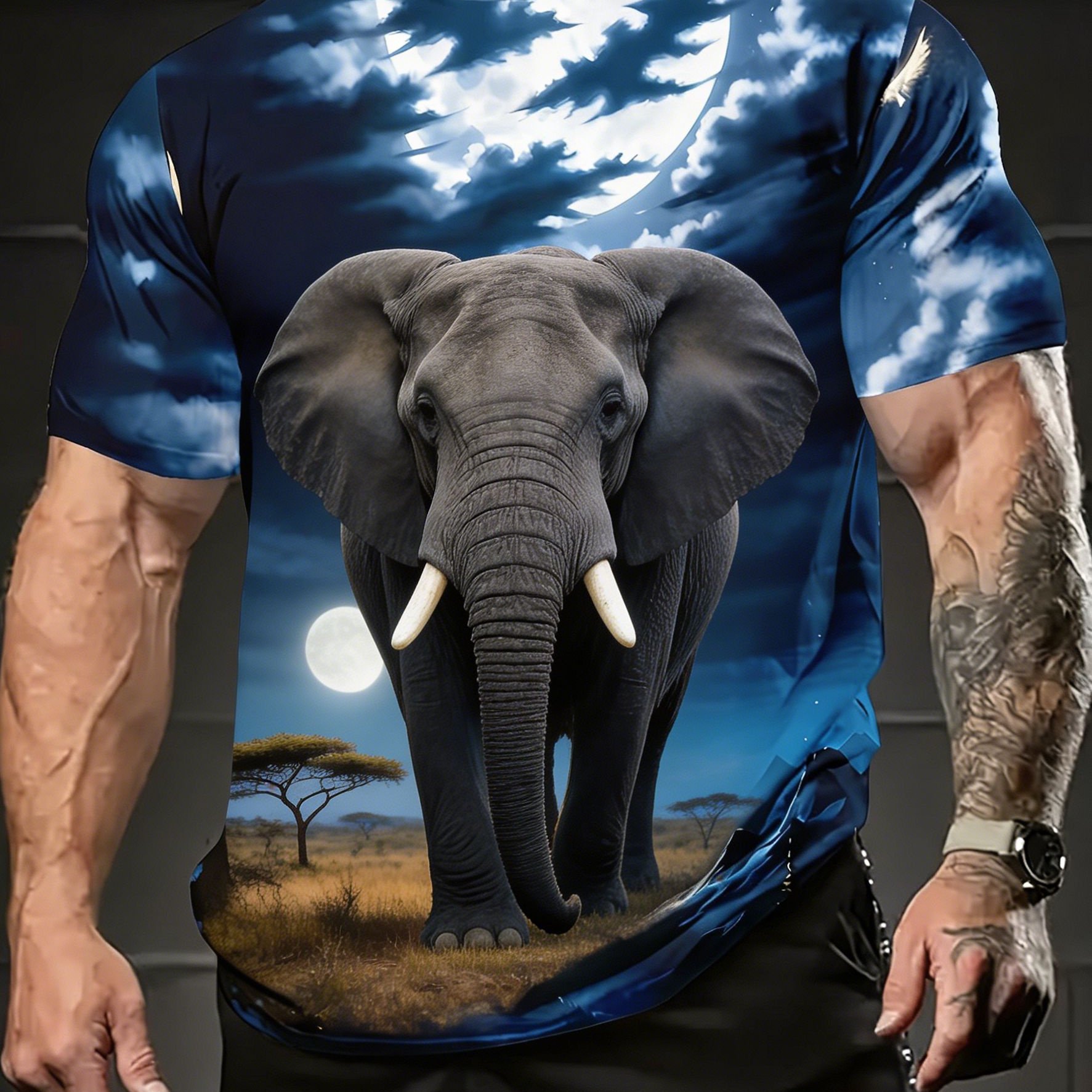 TEMU [print Design - Not Textured /2d Printing] Realistic Print Short Sleeve T-shirt Men's Landscape Animal Casual Plus Size Men's Short Sleeve