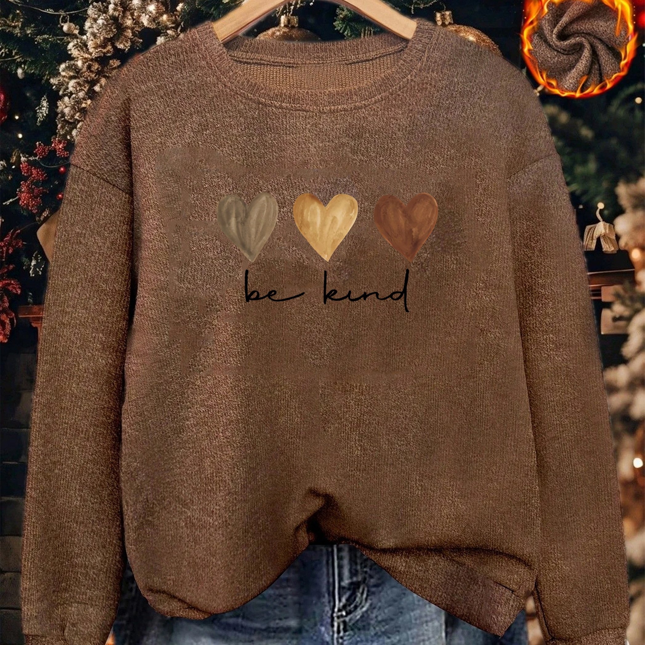 TEMU Women's Cozy Heart Pattern Sweater - Soft Round Neck Winter Sweaters With Medium-stretch Fabric, Casual Fall & Winter Wear, Machine Washable