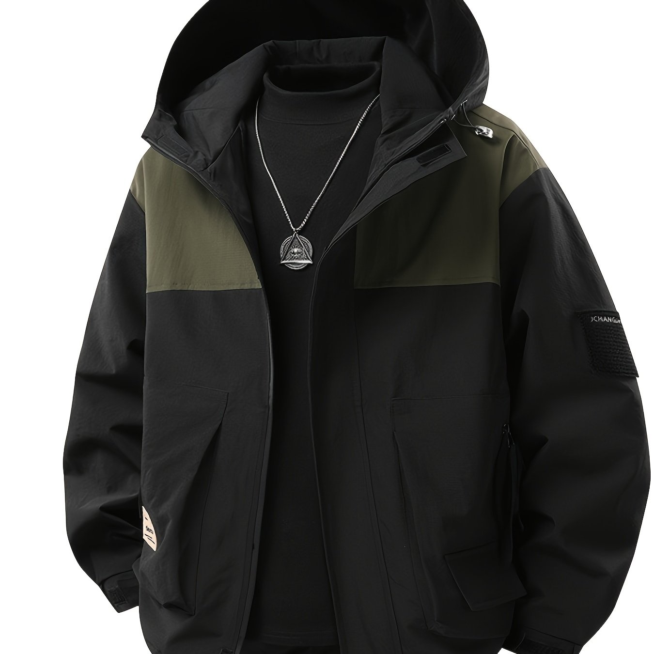 TEMU Spring/autumn Men's Hooded Trendy Casual Loose Size Windproof Jacket, Plus Size