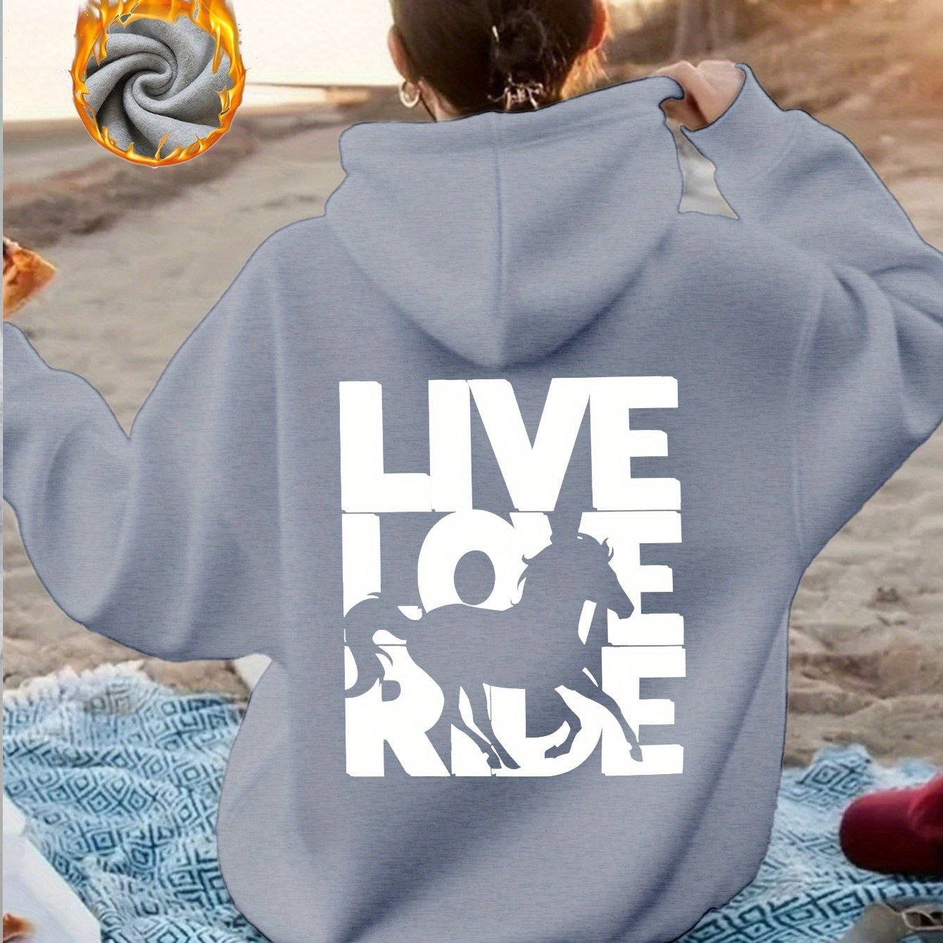 TEMU Horse-driven Love Women's Fashionable Casual Sports Hoodie With Back Print