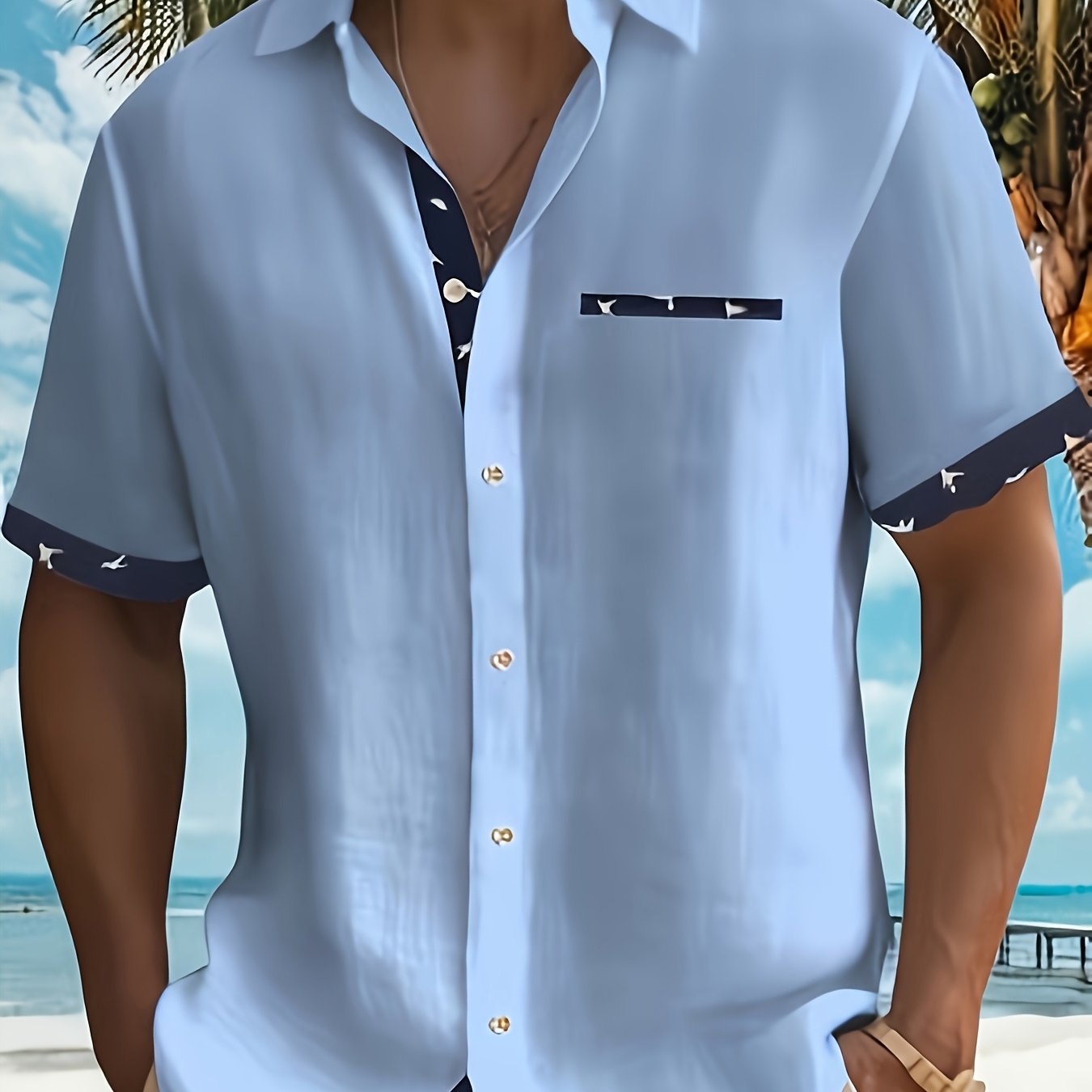 TEMU Chemise d'été à manches courtes pour hommes avec col imprimé, chemise décontractée à manches courtes imprimée, chemise pour hommes tendance et