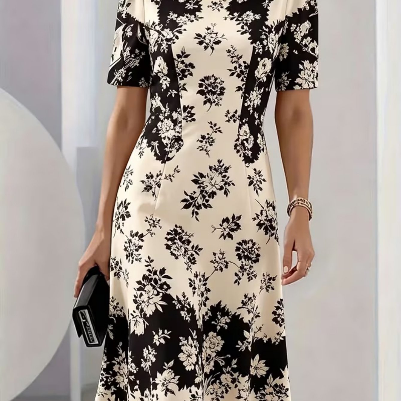 TEMU Plus Size - Women's Elegant Short-sleeve Dress, Suitable For Parties, Commuting, And Office Wear