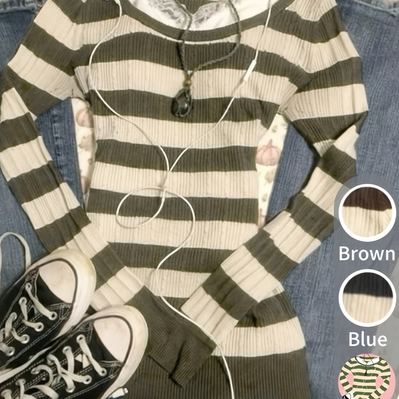 Women's Fashion Top With Half-open Front Button , Striped Long Sleeve Round Neck Elegant Y2k Style Unlined Vest